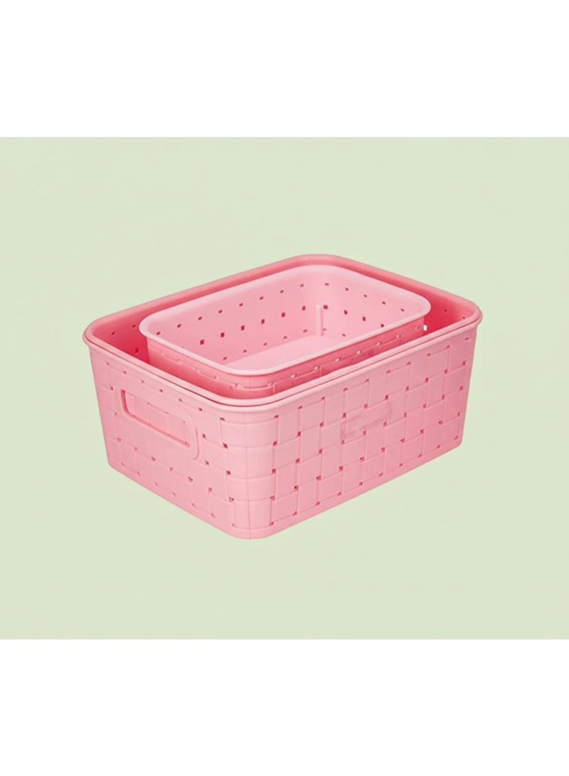 Dunekart Multipurpose Storage Baskets Set of 3, Large Plastic Organizer Bins for Fruits Vegetables Cosmetics Magazines, Home Office Organization - Pink - Image 4